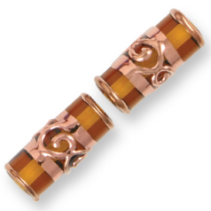 Bead, Preciosa Czech Handmade Lampwork Beads, 20x8mm Tube Goldwire Sprial Band - Topaz