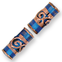 Bead, Preciosa Czech Handmade Lampwork Beads, 20x8mm Tube Goldwire Sprial Band - Capri Blue