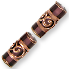 Bead, Preciosa Czech Handmade Lampwork Beads, 20x8mm Tube Goldwire Sprial Band - Amethyst