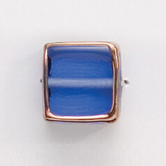 Bead, Preciosa Czech Handmade Lampwork Beads, 13mm Square w/Gold Edge - Sapphire
