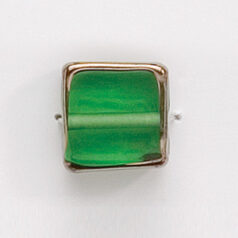 Bead, Preciosa Czech Handmade Lampwork Beads, 13mm Square w/Gold Edge - Light Green