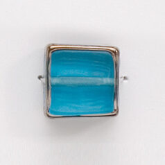 Bead, Preciosa Czech Handmade Lampwork Beads, 13mm Square w/Gold Edge - Light Aqua