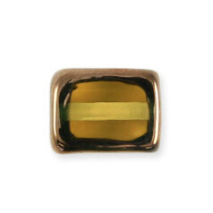 Bead, Preciosa Czech Handmade Lampwork Beads, 11x9x9mm Rect. w/Gold Edge - Topaz