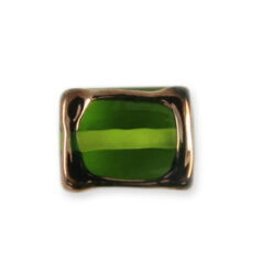 Bead, Preciosa Czech Handmade Lampwork Beads, 11x9x9mm Rect. w/Gold Edge - Olive Green