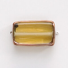 Bead, Preciosa Czech Handmade Lampwork Beads, 18x10x6mm Rect. w/Gold Edge - Pale Topaz