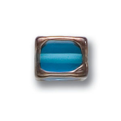 Bead, Preciosa Czech Handmade Lampwork Beads, 11x9x9mm Rect. w/Gold Edge - Light Aqua