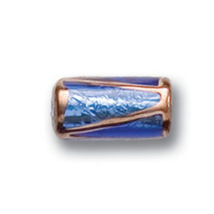 Bead, Preciosa Czech Handmade Lampwork Beads, 16x8mm Tube Silverlined Gold Edge - Sapphire