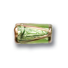 Bead, Preciosa Czech Handmade Lampwork Beads, 16x8mm Tube Silverlined Gold Edge - Peridot