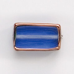 Bead, Preciosa Czech Handmade Lampwork Beads, 18x10x6mm Rect. w/Gold Edge - Sapphire