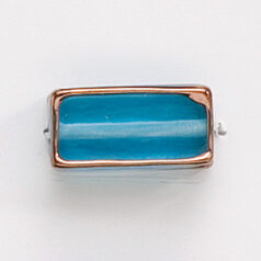 Bead, Preciosa Czech Handmade Lampwork Beads, 18x10x6mm Rect. w/Gold Edge - Light Aqua