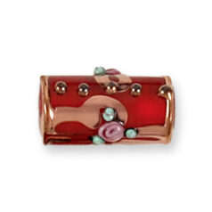 Bead, Preciosa Czech Handmade Lampwork Beads, 16x8mm Tube Goldwire Ribbon Flower - Ruby