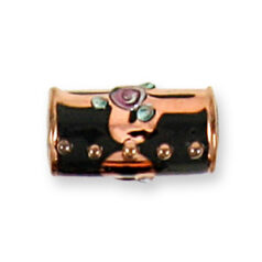 Bead, Preciosa Czech Handmade Lampwork Beads, 16x8mm Tube Goldwire Ribbon Flower - Jet