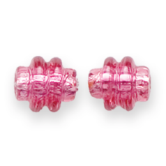 Bead, Preciosa Czech Handmade Lampwork Beads, 11x10mm Ringed Tube Silverlined - Pink