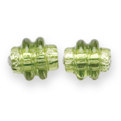 Bead, Preciosa Czech Handmade Lampwork Beads, 11x10mm Ringed Tube Silverlined - Light Olivine
