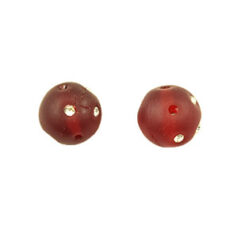 Bead, Preciosa Czech Handmade Lampwork Beads, 8mm Round Matte w/Rhinestone - Ruby Red