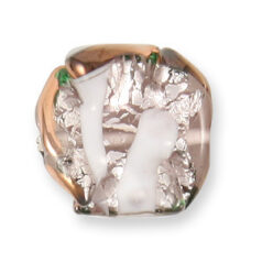 Bead, Preciosa Czech Handmade Lampwork Beads, 18mm Flat Square Silverfoil Gold Edge - Rosaline/White