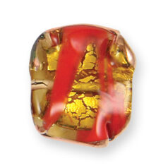 Bead, Preciosa Czech Handmade Lampwork Beads, 18mm Flat Square Silverfoil Gold Edge - Topaz/Red