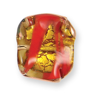Bead, Preciosa Czech Handmade Lampwork Beads, 18mm Flat Square Silverfoil Gold Edge - Topaz/Red