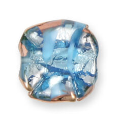 Bead, Preciosa Czech Handmade Lampwork Beads, 18mm Flat Square Silverfoil Gold Edge - Aqua/Blue