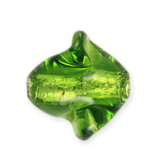 Bead, Preciosa Czech Handmade Lampwork Beads, 21x19mm Oval Twist Silverlined - Olivine