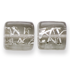 Bead, Preciosa Czech Handmade Lampwork Beads, 12mm Flat Square Silverswirl - Black Diamond