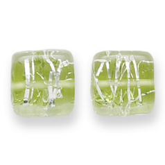 Bead, Preciosa Czech Handmade Lampwork Beads, 12mm Flat Square Silverswirl - Olivine