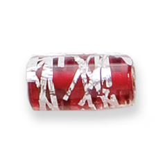 Bead, Preciosa Czech Handmade Lampwork Beads, 16x8mm Tube Silverswirl - Siam Ruby