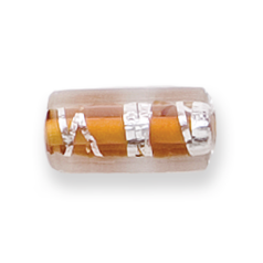 Bead, Preciosa Czech Handmade Lampwork Beads, 16x8mm Tube Silverswirl - Topaz