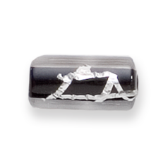 Bead, Preciosa Czech Handmade Lampwork Beads, 16x8mm Tube Silverswirl - Black