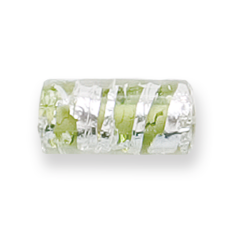 Bead, Preciosa Czech Handmade Lampwork Beads, 16x8mm Tube Silverswirl - Olivine