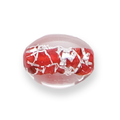 Bead, Preciosa Czech Handmade Lampwork Beads, 15x11mm Flat Oval Silverswirl - Siam Ruby