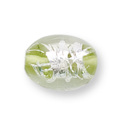 Bead, Preciosa Czech Handmade Lampwork Beads, 15x11mm Flat Oval Silverswirl - Olivine