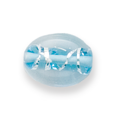 Bead, Preciosa Czech Handmade Lampwork Beads, 15x11mm Flat Oval Silverswirl - Light Aqua