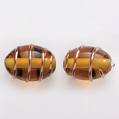 Bead, Preciosa Czech Handmade Lampwork Beads, 14x10mm Oval Goldwire - Topaz