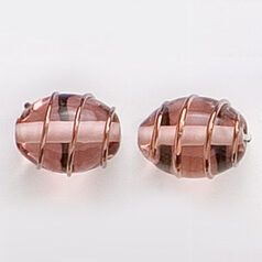 Bead, Preciosa Czech Handmade Lampwork Beads, 14x10mm Oval Goldwire - Rosaline