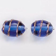 Bead, Preciosa Czech Handmade Lampwork Beads, 14x10mm Oval Goldwire - Sapphire