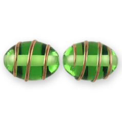 Bead, Preciosa Czech Handmade Lampwork Beads, 14x10mm Oval Goldwire - Peridot