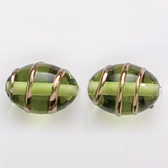 Bead, Preciosa Czech Handmade Lampwork Beads, 14x10mm Oval Goldwire - Lt. Olivine