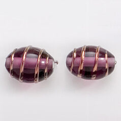 Bead, Preciosa Czech Handmade Lampwork Beads, 14x10mm Oval Goldwire - Amethyst