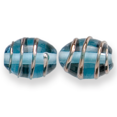 Bead, Preciosa Czech Handmade Lampwork Beads, 14x10mm Oval Goldwire - Aqua