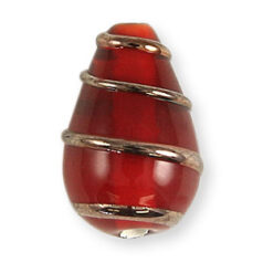Bead, Preciosa Czech Handmade Lampwork Beads, 15x10mm Drop Goldwire - Red