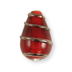 Bead, Preciosa Czech Handmade Lampwork Beads, 13x9mm Drop Goldwire - Red