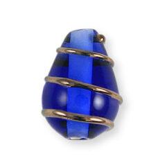 Bead, Preciosa Czech Handmade Lampwork Beads, 13x9mm Drop Goldwire - Sapphire