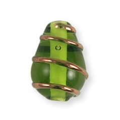 Bead, Preciosa Czech Handmade Lampwork Beads, 13x9mm Drop Goldwire - Lt. Olivine