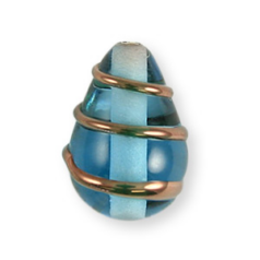 Bead, Preciosa Czech Handmade Lampwork Beads, 13x9mm Drop Goldwire - Aqua