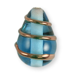 Bead, Preciosa Czech Handmade Lampwork Beads, 15x10mm Drop Goldwire - Aqua