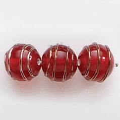 Bead, Preciosa Czech Handmade Lampwork Beads, 10mm Round Goldwire - Red