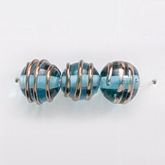 Bead, Preciosa Czech Handmade Lampwork Beads, 8mm Round Goldwire - Aqua