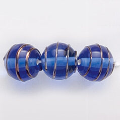 Bead, Preciosa Czech Handmade Lampwork Beads, 10mm Round Goldwire - Sapphire