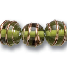 Bead, Preciosa Czech Handmade Lampwork Beads, 10mm Round Goldwire - Lt. Olivine
